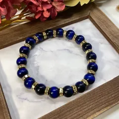 ブルータイガーアイ パワーストーン ブレスレット 10mm （ゴールド）メンズ・レディース 男性・女性 数珠ブレス 開運  [3] 