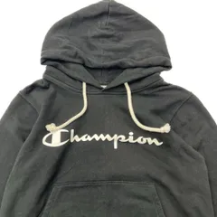 Champion ☆ ロゴ プリント ライトウェイト スウェット パーカー ブラック レディース M スポーツ トレーニング 古着 チャンピオン■AL217