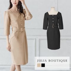 JULIA BOUTIQUE ベルト付きパールボタンミディ丈タイトワンピース