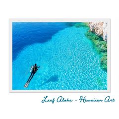 ハワイアンアート 額付き A4｜蒼の深海へ No.34 Leaf Aloha