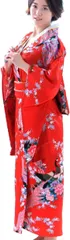 RONGUI 和装 コスプレ レディース 着物 日本 お土産 外国人 和服 アニメ 衣装 着物ドレス kimono( 赤（red）,  Free Size)