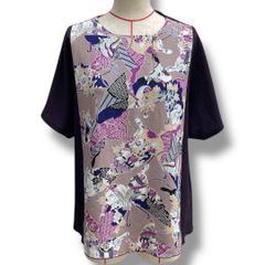 詩仙堂 BY HITOSHI ちりめん 半袖ブラウス シャツ トップス 花柄 バタフライ 蝶々 和柄 パープル 紫 マルチカラー レディース 春 有明ガーデンrecollect店 1 No.560H