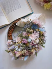 花かごリース 紫陽花とパステル小花 ミモザ 2025mimosa