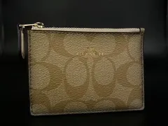 COACH コーチ F16107 シグネチャー ミニスキニー PVC×レザー コインケース カードケース フラグメントケース ベージュ系 DF6138