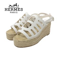 エルメス HERMES カタリア サンダル 靴 シューズ レザー ホワイト 白 エスパドリーユ ウェッジソール