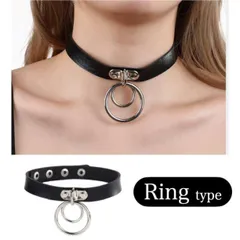 ダブル リング 付き レザー チョーカー 黒 ブラック 首輪