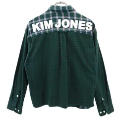 ジーユー × キムジョーンズ コラボ バック プリント チェック柄 長袖 ネルシャツ L グリーン系 GU ロゴ メンズ 【中古】  【230831】