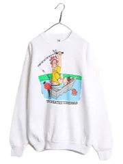 【お得なクーポン配布中!】 80s USA製 ジョーク イラスト プリント スウェット メンズ XL 小さめ L 程 80年代 ヴィンテージ アート フィッシング トレーナー 裏起毛 白