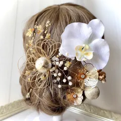 胡蝶蘭 コチョウラン　金箔付き◆成人式、結婚式、和装髪飾り　振袖や白無垢、前撮り、水引き、造花髪飾り