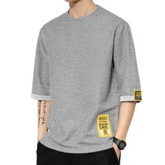 2XL_T02.グレー [Anzn] Tシャツ メンズ 半袖 夏服 ション カットソー カジュアル メンズ tシャツ ゆったり おしゃれ 丸襟 快適 軽い 柔らかい かっこいい 大きいサイズ 通気性 涼しい 速乾快 なつふく ドロップショルダー 春 夏 秋-h