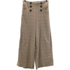 ZARA ザラ チェック柄 ハイウエスト ワイドパンツ XS ベージュ レディース 古着