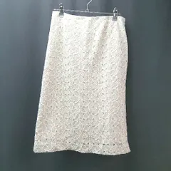 ◇ OFUON オフオン 総レース バックファスナー スリット ひざ丈 タイト スカート サイズ38 グリーン レディース E  【1308290064306】