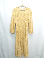 ◇ ⊇ Andemiu アンデミュウ 総柄 長袖 ロング ワンピース サイズF オレンジ系 レディース E  【1412090034527】