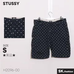 ★美品★ STUSSY ステューシー パンツ　ハーフ　ドット柄　刺繍　ポケット付き　フロントボタン　コットン100％ 　ネイビー　ホワイト　 【H2096-00】 送料無料　古着　レディース