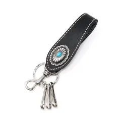 ☆ BLACK ☆ コンチョ付きキーホルダー NLAB-004 キーホルダー メンズ キーリング コンチョキーホルダー ベルトループ 牛革 革 本革 ココペリ コンチョ レディース キーアクセサリー フック 鍵 カギ おしゃれ かっこいい シンプル 飾りボタン