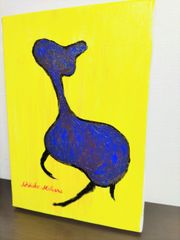 Akihiko Mihara, a Salon d'Automne award-winning artist, "Spirit Horse" oil painting, small piece, art, interior, colorful, stylish, original, contemporary art, art, SM size, yellow drawing, horse, mysterious, navy blue, purple, oil painting, artwork, cute