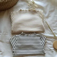 ✽即納✽韓国子供服　韓国風　フリル　ボーダー　くすみカラー　トップス　通園　保育園着　保育園準備　おしゃれ着　女の子　キッズ　キッズトップス　ベビー服　着回し