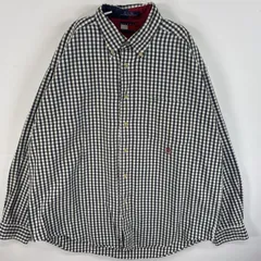 古着 90's/90年代 トミーヒルフィガー TOMMY HILFIGER 長袖シャツ ワンポイント ロゴ 刺繍 ボタンダウンシャツ 大きいサイズ XL  ネイビー系 チェック メンズ