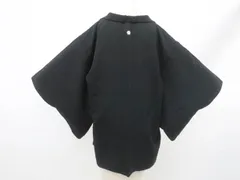 【一輝堂】黒羽織 羽織 一つ紋 古典柄 羽織紐別売り 正絹 着物 身丈約79cm 裄丈約64cm 25z10-5914