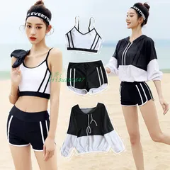 水着 レディース タンキニ セパレート 夏 水着 20代 M ブラック 40代 ジャケット XL 50代 細身 長袖 アウター L ホワイト 体型カバー 3点セット 30代  vii3u180847