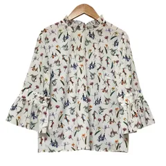 良品 PS Paul Smith ピーエスポールスミス ボタニカルプリント プルオーバーブラウス サイズ40 ホワイト  レディース 古着 中古 USED