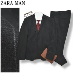 【極美品】 ザラ マン ZARA MAN ピンストライプ柄 シングル 1B スーツ セットアップ 上下 テーラードジャケット スラックスパンツ 秋冬 ビジネス カジュアル キレイめ M グレー メンズ