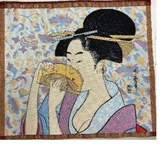 ジャガード織マット　No.28　日本の原景　喜多川歌麿　櫛を持つ女　３０ｃｍｘ２７ｃｍ