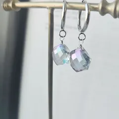 ユニセックス ジェンダーレス フープピアス ミスティックトパーズ ヘキサゴン 六角形 パワーストーン ステンレス シルバー ラフカット 天然石 ストーン 軽い 集中力 成功