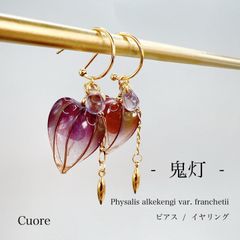 鬼灯   フープピアス(各種金具変更有) 朱葉 ウェディング ブライダル 透明感 卒業式 入学式 卒園式 普段使い お呼ばれ ディップアート アメリカンフラワー ワイヤー 秋