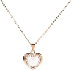 Miaomyao ミャオミャオ スーパー キュービックジルコニア ピンクゴールド パール ビジュー ダブル ハート ネックレス アクセサリー レディース プレゼント ポーチ セット(ピンクゴールド,  小さめ)