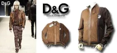 ★DOLCE&GABBANA★2ラインロゴレザージャケット50キャメル×ブラウン