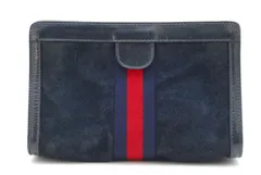 Gucci グッチ クラッチバッグ スエード レザー ブラック ネイビー
