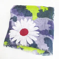 pashmina by caynjor バタフライ 花柄 ストール ショール 紫系 パープル 透け感 麻 リネン