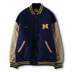 古着 90年代 ナイキ NIKE TEAM MICHIGAN ミシガン大学 カレッジ 袖革ウールスタジャン アワードジャケット/evb009207