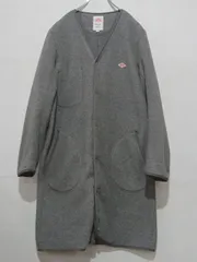 DANTON ダントン フリース カラーレスコート ノーカラー ロングコート サイズ 36 グレー JD-8992 中古 [M-4574]