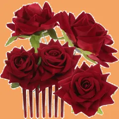 【特価セール】(赤色) 4個セット パーティー 和装 結婚式 ブライダル ヘアアクセサリー 前髪クリップ かんざし ヘアコーム 花飾り ウェディングヘッドドレス 薔薇 花 バラ 髪飾り 花嫁 コームヘアピン Uピン ヘアピン