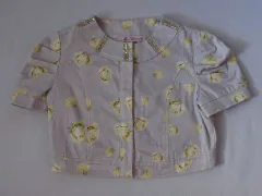 ミスブルマリン miss blumarine マメール 子供服 女の子 8歳 約 130cm 半袖 薄手 ブルゾン ジャケット ベージュ 黄色 バラ フォーマル 発表会 パーティー 結婚式 春 夏 ★3 アウター ガールズ キッズ 【中古】