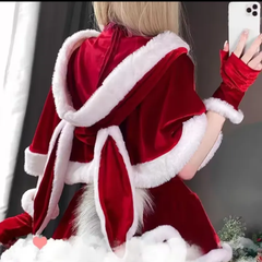 【新品】セクシー可愛いクリスマスケープ♥サンタ　フード　帽子　うさ耳フード　ポンチョ　誘惑　衣装　クリスマス　Christmas　コスチューム　ふわふわ　イベント　撮影会　ハロウィン　ＳＮＳ　映え　バニーサンタ　ランジェリー　バレンタイン　フードのみ