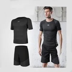 コンプレッションウェア トレーニングウェア スポーツウェア メンズ 上下2点セット 半袖シャツ ハーフパンツ 吸汗速乾 通気防臭 S M L XL 2XL 3XL