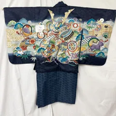 【未使用品】【仕立上がり】七五三　セット　節句　男の子　五歳祝着　着物セット　結婚式　披露宴　晴れ着　お祝  青　兜　NO121