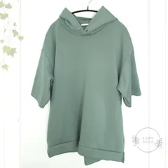 古着　GU　ジーユー　ユニセックス　半袖　パーカー　オーバーサイズ　M　トップス　グリーン系　カジュアル　シンプル　ファション　メンズ　レディース　ゆったり　春夏秋