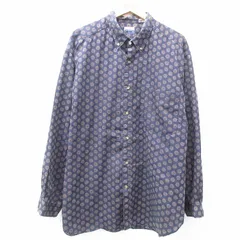 XL/古着 長袖 シャツ メンズ 90s 総柄 大きいサイズ ロング丈 ボタンダウン 紺 ネイビー 25feb19 中古 トップス