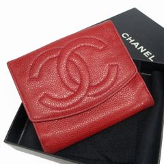 シャネル CHANEL キャビアスキン 二つ折り 財布 レディース ウォレット 赤 レッド ココマーク 管理11532