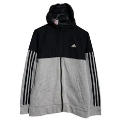 adidas ロゴスウェット パーカー M 程 ブラック グレー アディダス ジップアップ ワンポイント スポーツ 古着卸 アメリカ仕入 a701-6647