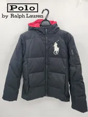 POLO RALPH LAUREN ダウンジャケット L(14-16) ブラック×レッド フード付き