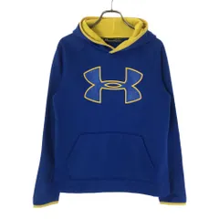アンダーアーマー ロゴプリント 長袖 パーカー YLG ブルー UNDER ARMOUR プルオーバー 裏フリース キッズ 古着 【240407】