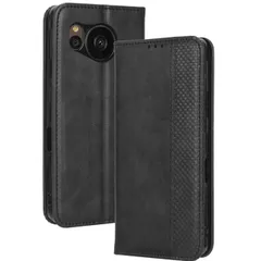 AQUOS sense7 plus ケース 手帳 センス7プラス チェック柄 合革 レトロ 手帳 ケース 【Color】 ブラック