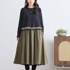 [TRUBE]【M〜L】異素材ドッキングロゴ入りワンピース(カーキ)