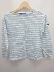 ◇ ⊂ SAINT JAMES フランス製　ボーダー 長袖 Tシャツ カットソー サイズUSA30 ライトブルー　ホワイト系 レディース E  【1411130006166】