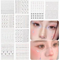 【人気商品】貼るピアス デコシール 3Dシール メイクシール ラインストーン ラインストーン デコパーツ ダンス 顔に貼るシール キラキラ 星 フェイスシール シール ハート シール 10枚 蝶 顔 Neiang
